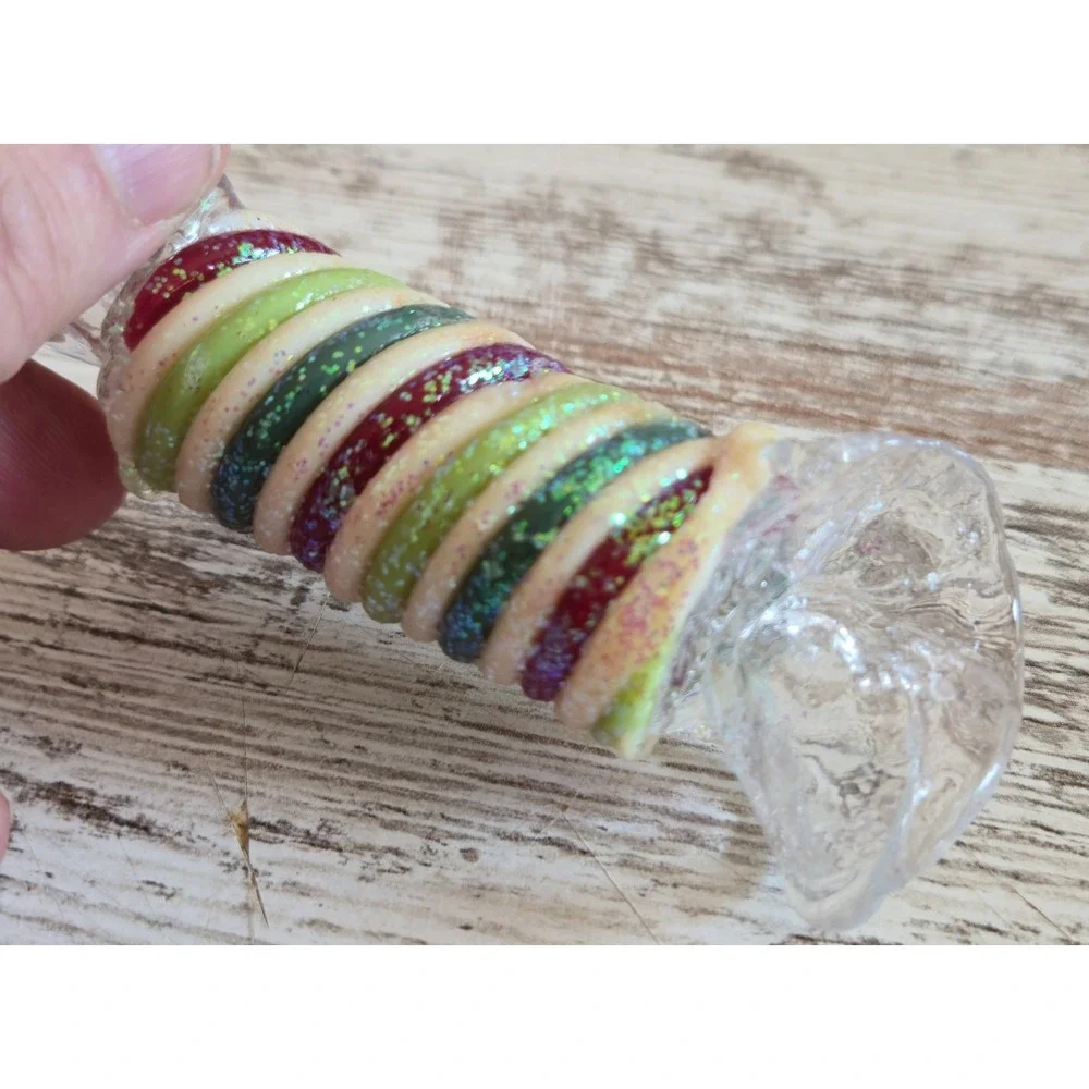 Vintage Glass Ribbon Candy Christmas Ornament Hand-Painted Glitter Blown Glass